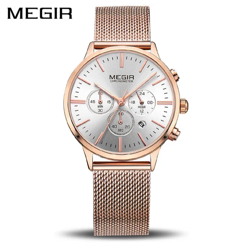 Хронограф megir роскошные женские часы браслет Relogio Feminino модные кварцевые наручные