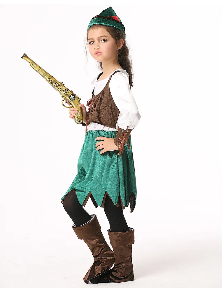 Y03-X030 Children kid's Cosplay girl Princess Dress Halloween Party Costume Clothes anime performance pirate green dress 1 set | Детская