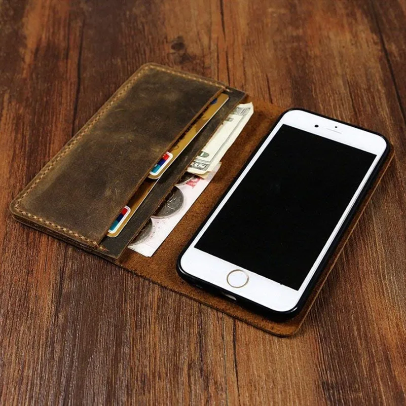Винтажный коричневый кожаный бумажник для iPhone 8/чехол 8 Plus/iPhone 7/7 Plus/6 6s Plus |