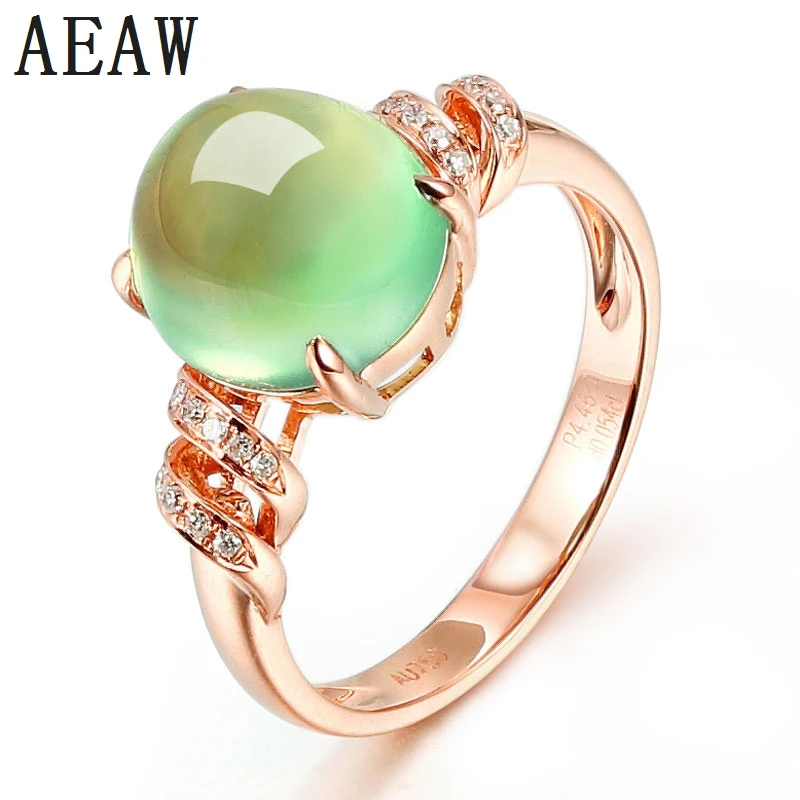 Круглое Prehnite кольцо 14Kt натуральное розовое золото AU 589 9 0 мм натуральный камень в