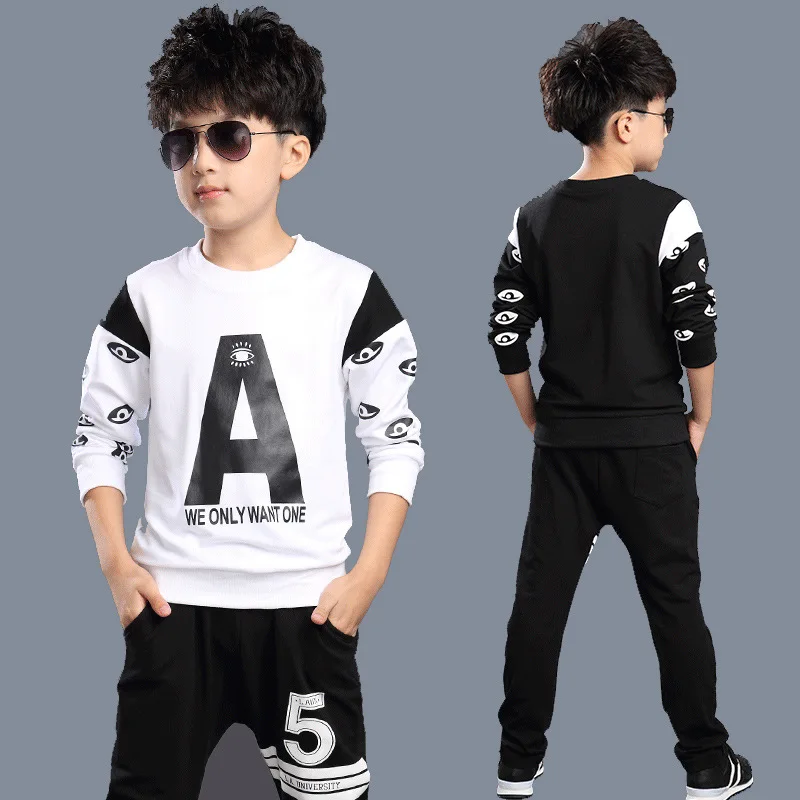 Fashion Teen Clothes Sets 2018 New Children's Printing Long-sleeved Suit Spring Cotton Boys Girls Sportswear 4-1214Y Kids Suits | Детская