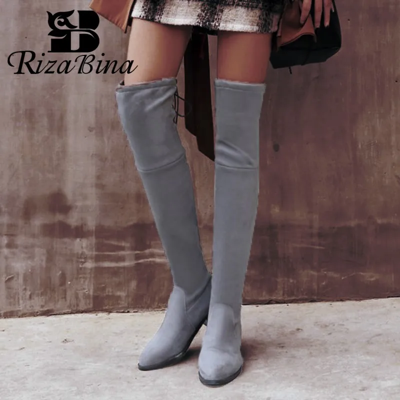 RIZABINA/брендовые сапоги до бедра новые модные Стрейчевые женские на шнуровке