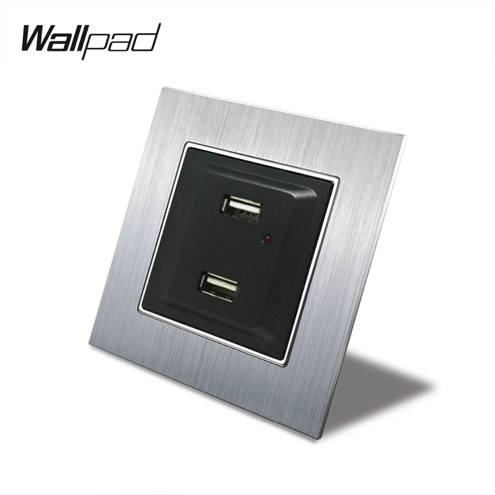 

Metal EU 2 USB Ports Wallpad 86*86mm 110V-240V AC Silver Metal Panel Double Wall USB Charging Socket with Claws Round Back