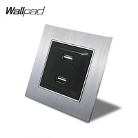 metal eu 2 usb ports wallpad 8686mm 110v 240v ac silver metal panel double wall usb charging socket with claws round back