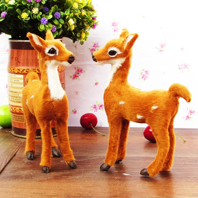 

simulation animal about 12x16cm Reindeer toy, one lot/ 2 pieces toys polyethylene & furs resin handicraft,decoration gift d318