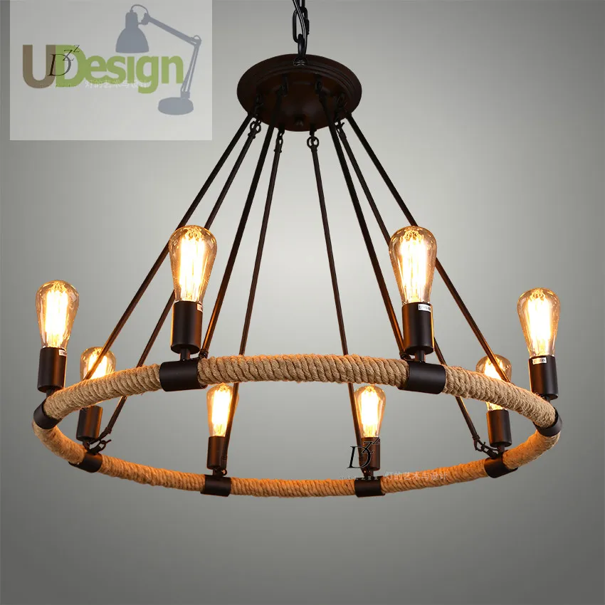 

Бесплатная доставка, американская винтажная Подвесная лампа в стиле лофт пеньковый трос, 6 головок/8 головок