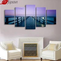 atfipan framed 5 pieces hd printed wooden bridge sea landscape canvas painting wall art poster for living room home decoration