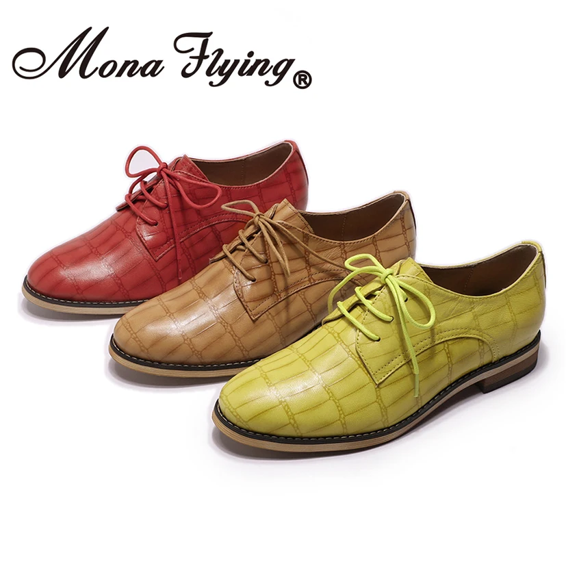 Mona Flying/Женские Кожаные Туфли-оксфорды; туфли дерби; повседневные крокодиловые туфли на плоской подошве со шнуровкой; женская обувь; A068-E2