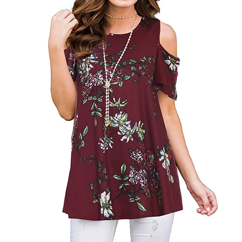 Pattern 6 Женская летняя футболка, 20 стилей, круглый вырез, короткий рукав, цветочный рисунок, в полоску, модная женская футболка - Цвет: Pattern 6