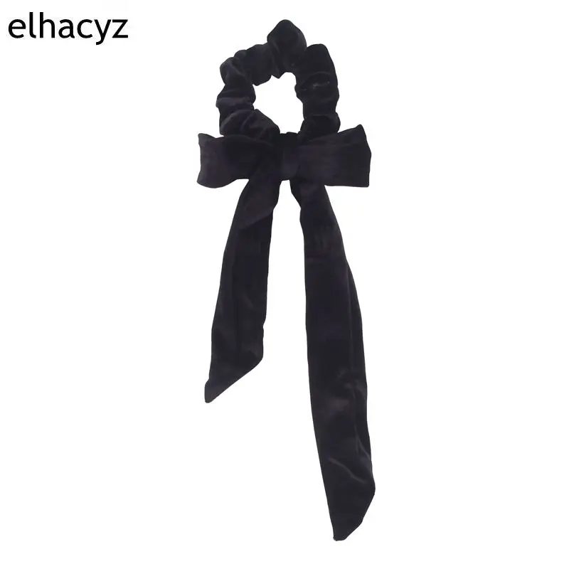 1PC Hot Sale 11 Colors Bow Velvet Scrunchies Bow knot Elastic Hair Band Girls Hair Rope Ponytail Holder Hair Tie Head wear