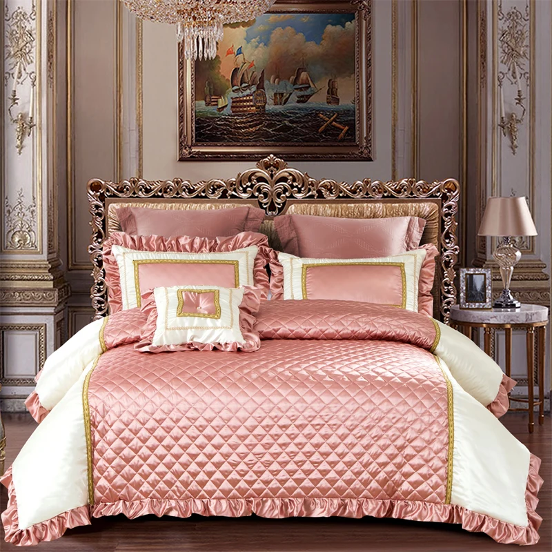 Комплект постельного белья королевского размера роскошный розовый и фиолетовый