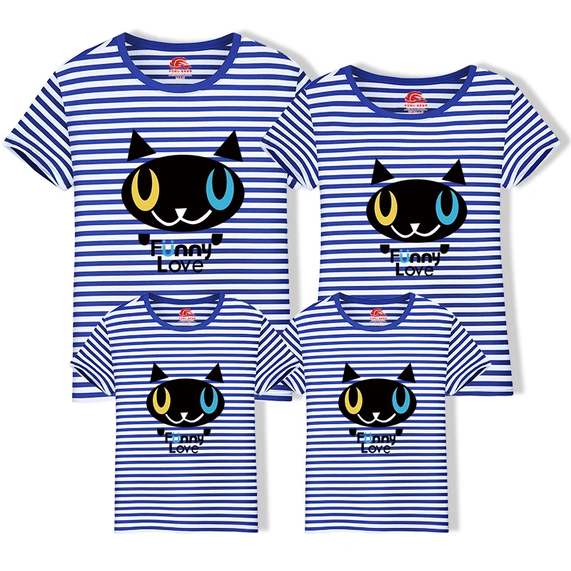 Cotton Father Daughter Matching t Shirt Mom Dad Big Size Tee Black Cat Cartoon Family Clothing Outfits | Мать и ребенок