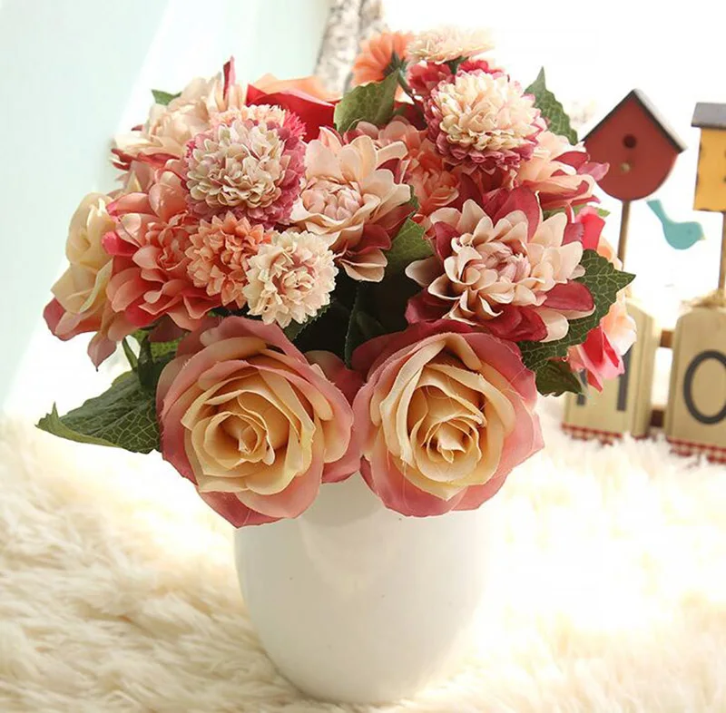 AVEBIEN 10 Branches Retro European Dahlia Chrysanthemum Rose Bouquet Simulation Plant Wedding Home Festival Party Decoration DIY | Дом и сад
