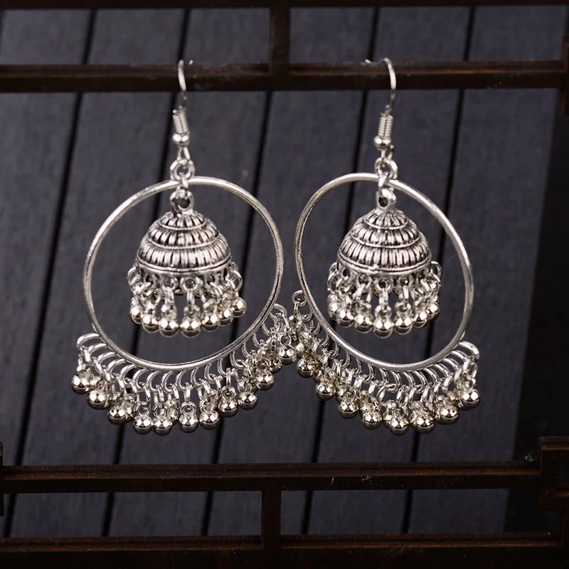 Женские Висячие серьги Jhumka большие круглые подвески в индийском стиле с