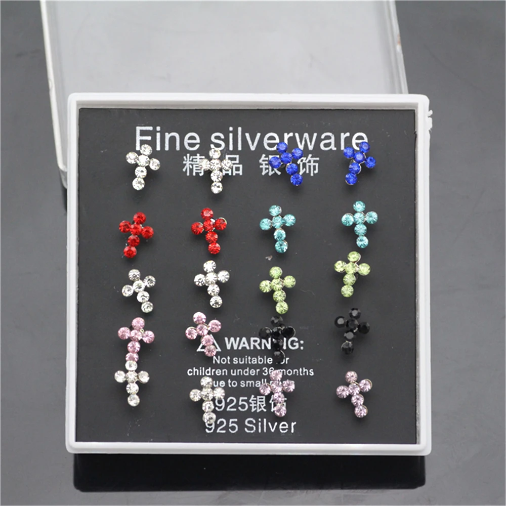 20PCS Women's Fashion Earrings 925 Sterling Silver Stud Cross Earring Cubic Zirconia Jewelry Wholesale | Украшения и