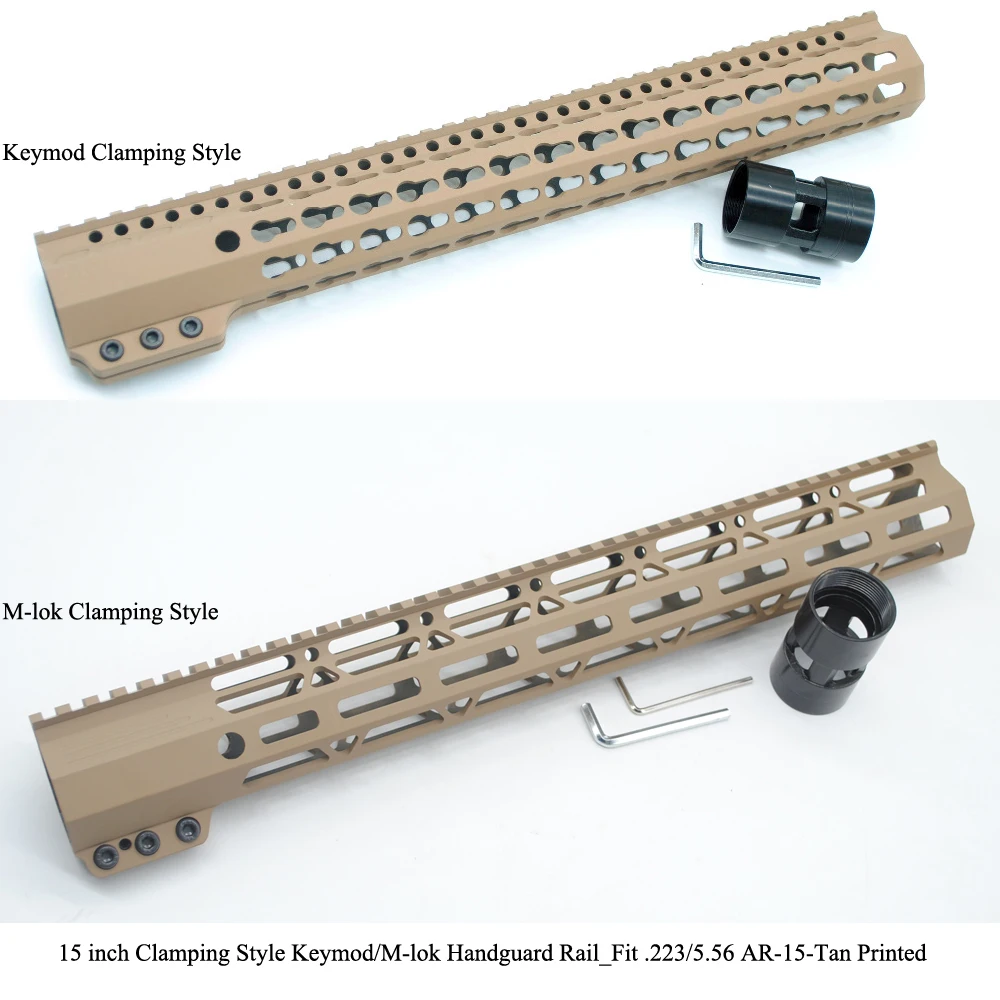 TriRock 15-дюймовый зажимной стиль Keymod/M-lok Handguard Rail Picatinny Mount System Fit. 223/5. 56_Tan цветная