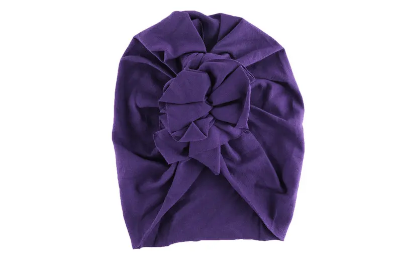 dark purple Детская шапочка-тюрбан с розовыми цветами, шапка-тюрбан, шапка-тюрбан с узлом, детская шапочка, детская шапка, детская чалма - Цвет: dark purple
