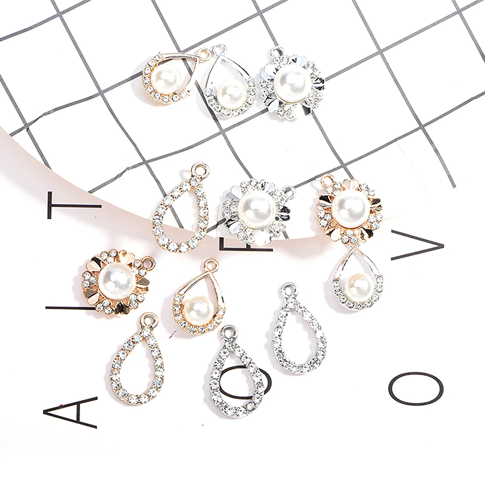 Элегантные металлические подвески с каплями воды со стразами/имитация жемчуга