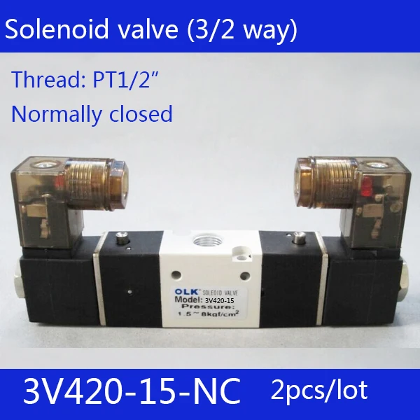 

2pcs Free shipping 3V420-15-NC solenoid Air Valve 3Port 2Position 1/2" Solenoid Air Valve Single NC Normal Closed,Double control