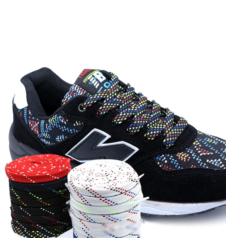 New twill two-color casual personality shoelace double-layer flat black and white blend shoe lace T122