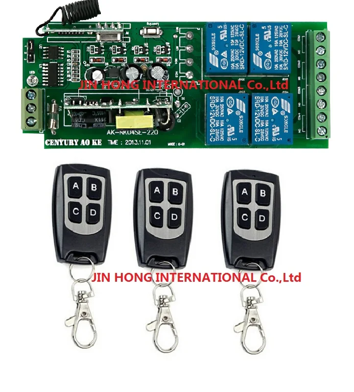 

Free Shipping AC85V 250V 110V 220V 240V 4CH RF Wireless Remote Control Relay Switch Security System 315/433MHZ