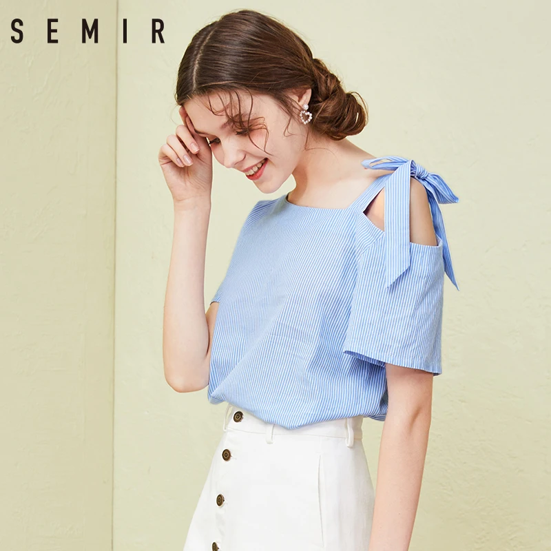Semir женские модные блузки 2018 весна лето полосатые рубашки топы с открытыми