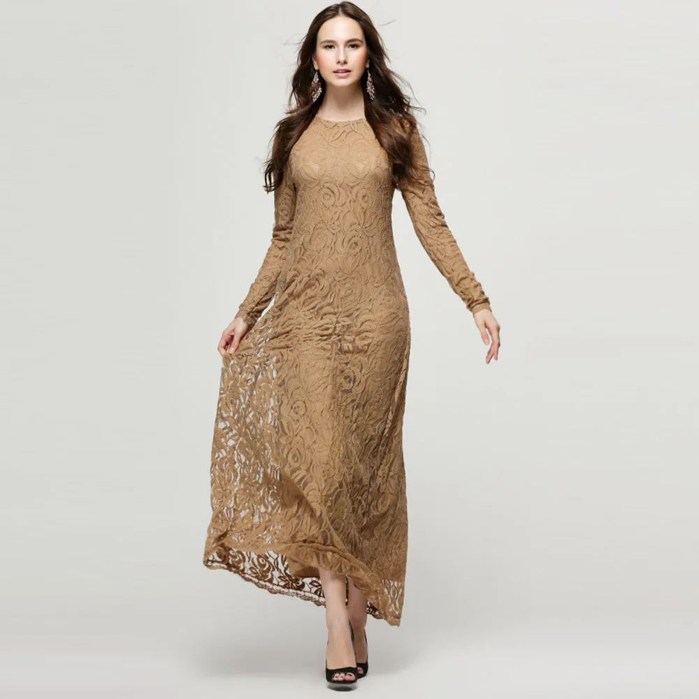 Женский кружевной кафтан женская одежда однотонное мусульманское платье