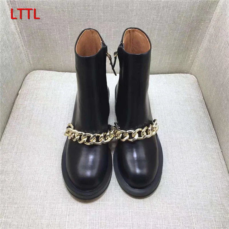 Женские ботильоны с металлическими цепочками золотистые/серебристые кожаные