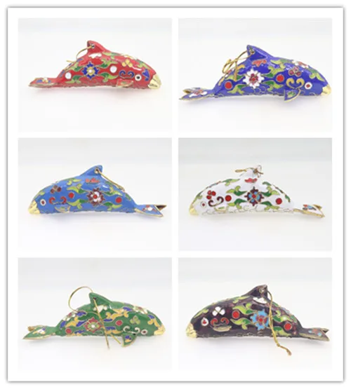 Chinese MiNi Ornament Cloisonne Enamel copper dolphin small decoration |