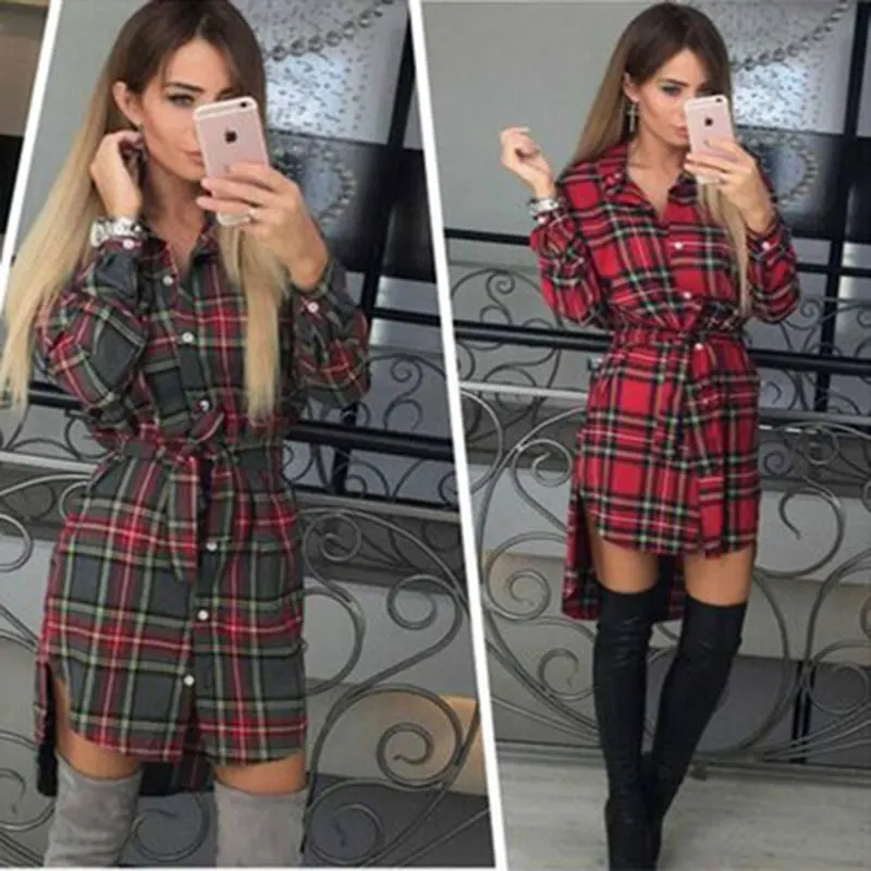 Женская длинная рубашка в клетку для работы и вечеринки весна лето 2018|ladies formal