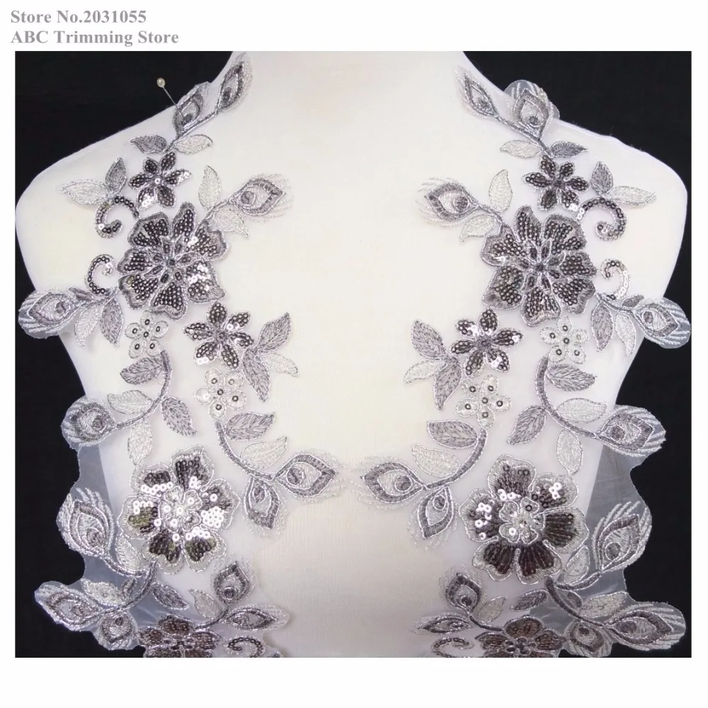 Новый серебристый/серый/кремовый блестками цветок патчи Аппликации из вышитого