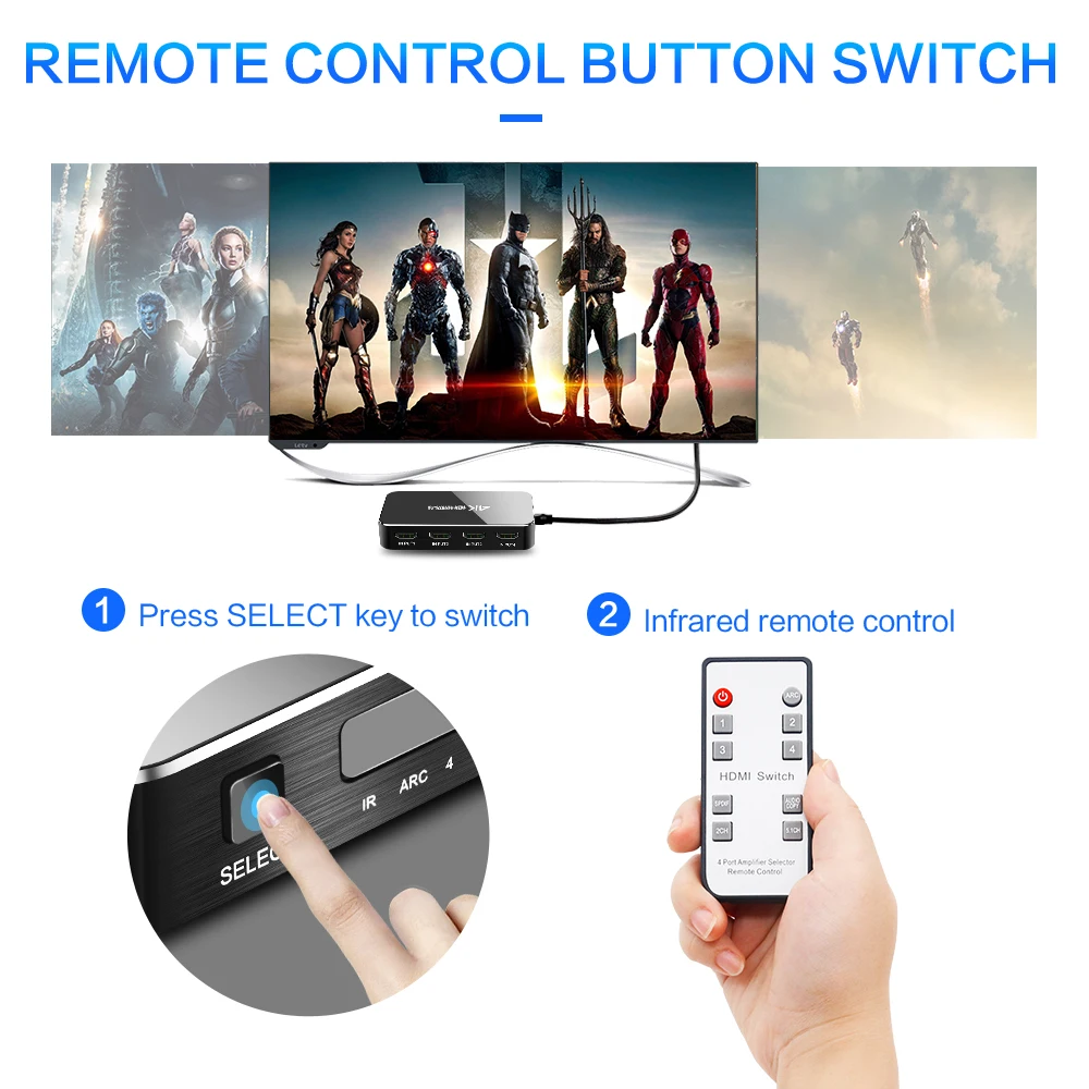HDMI разветвитель 4 порта кабель-разветвитель HDMI коммутатор 4K 2,0 аудио экстрактор ARC& IR управление 4 входа 1 выход адаптер