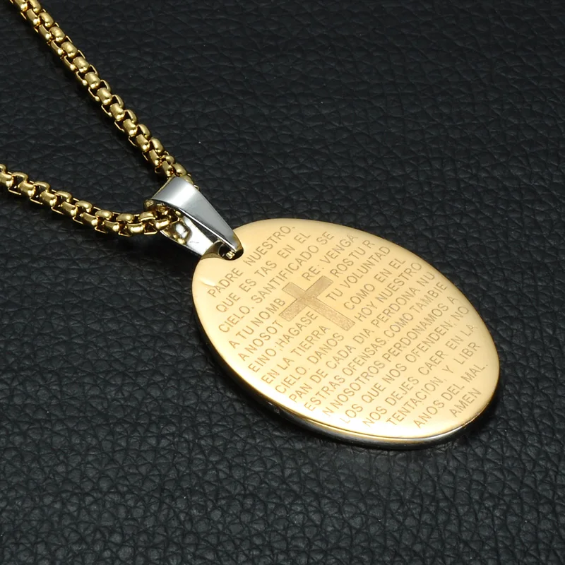 D&ampZ Religious Jesus Oval Bible Cross Necklace Men Stainless Steel Crucifix Scripture Pendants Necklaces For Male | Украшения и