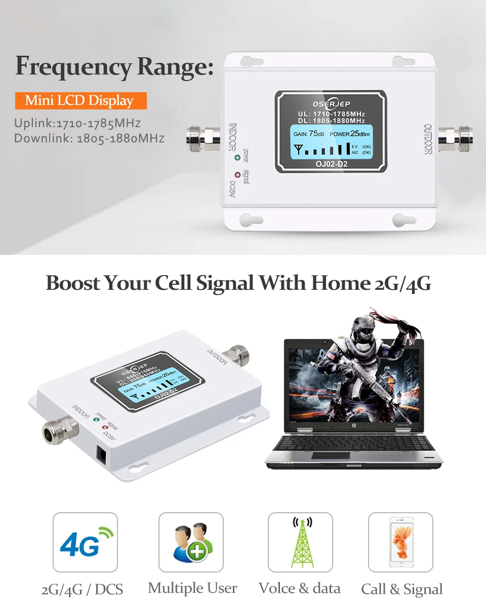 Gsm Lte 1800 усилитель ЖК-дисплей 70 дБ усиление 2g 4g LTE Усилитель сотового телефона DCS 1800 МГц не включает антенну