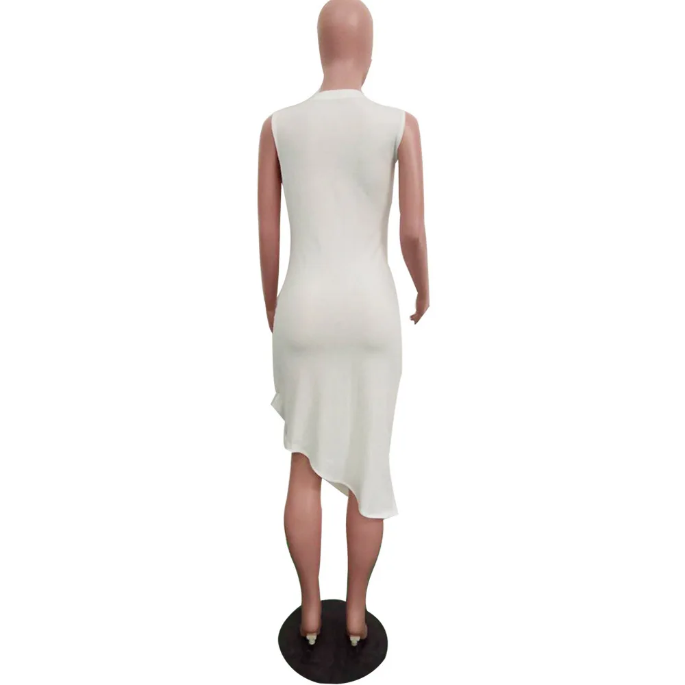 

Ruffles White Dress Women Summer Style Fashion Bodycon O-Neck Sleeveless Letter Casual Dress Asymmetry Party Robe Dress Vestidos