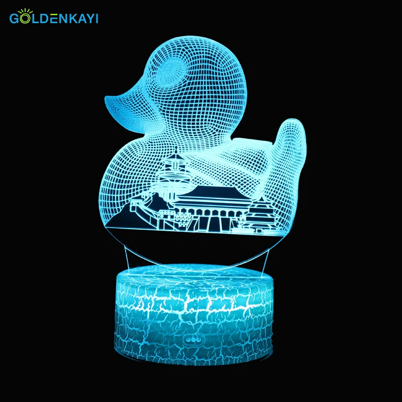 3D желтая утка LED оригинальность USB ночные светильники атмосфера визуальная