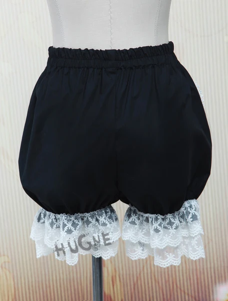 

Black girls Cotton cute lolita bloomers school students lace trim Bow Ribbon heart shape Pocket pumpkin shorts