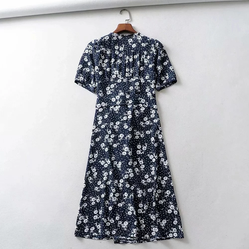 Женское винтажное платье с запахом V образным вырезом и коротким рукавом|Женские