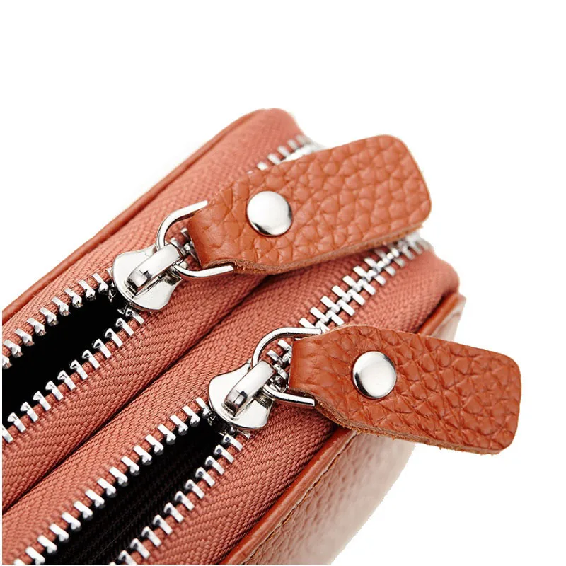 Короткие женские кошельки из натуральной кожи с двойной молнией женский