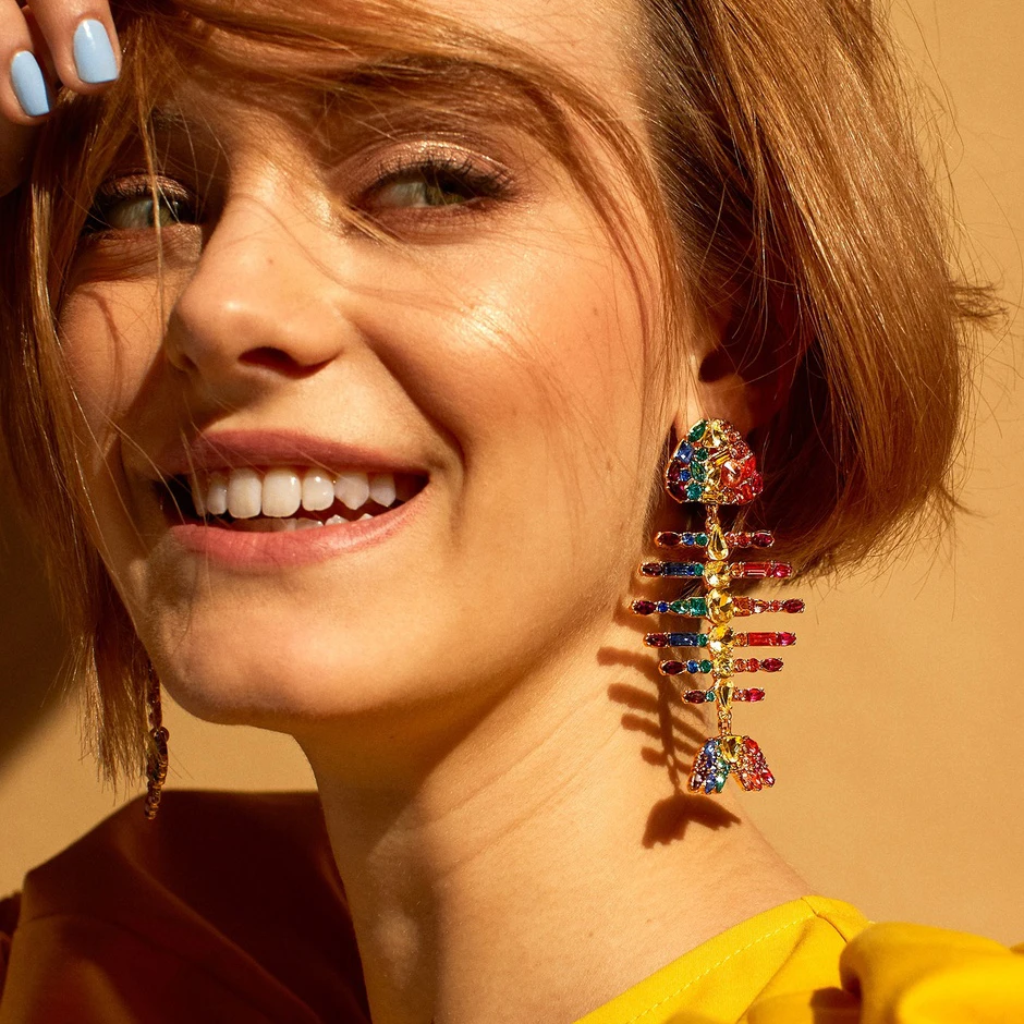 JUST FEEL New Design Unique Crystal Dangle Earrings Fashion Women Pineapple Statement Cactus Fringed Bird Drop Earring Bohemian | Украшения
