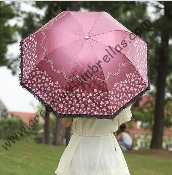 Superlight parasol 100%sunscreen UPF&gt50+ ladies'parasol 8k ribs black silver coating pocket UV protecting arched lacing | Дом и сад