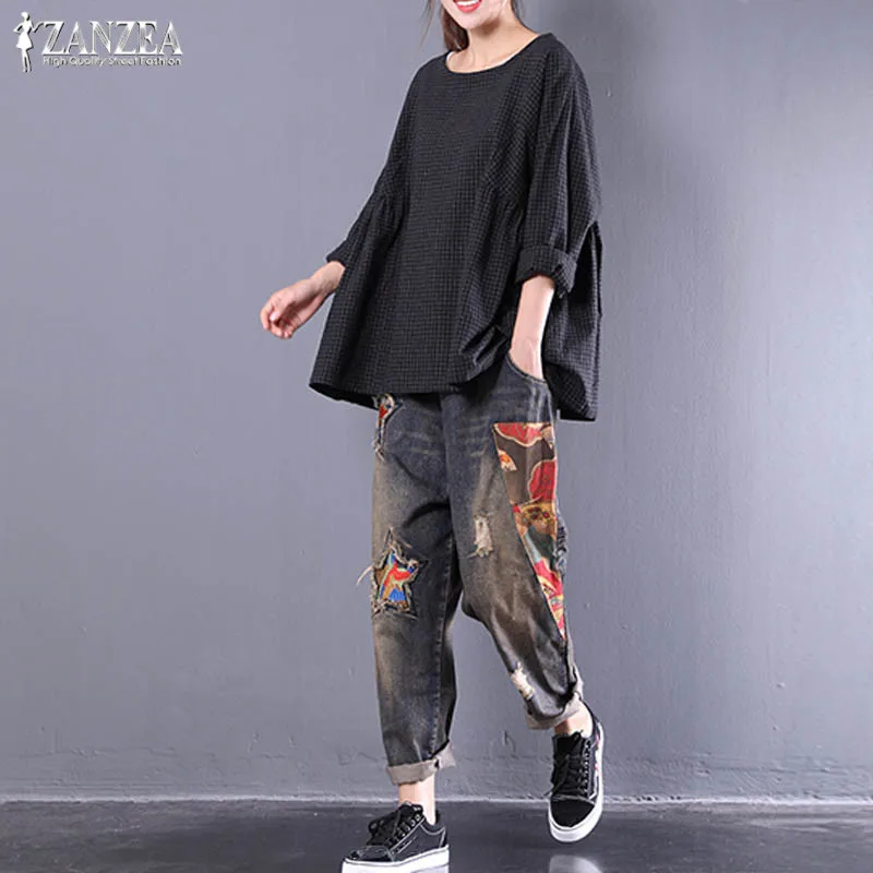 Элегантная женская полосатая блузка, ZANZEA Chemise, Весенняя туника, топы, рубашка с разрезом на пуговицах, Женская Асимметричная рубашка, Vestido OL Blusas