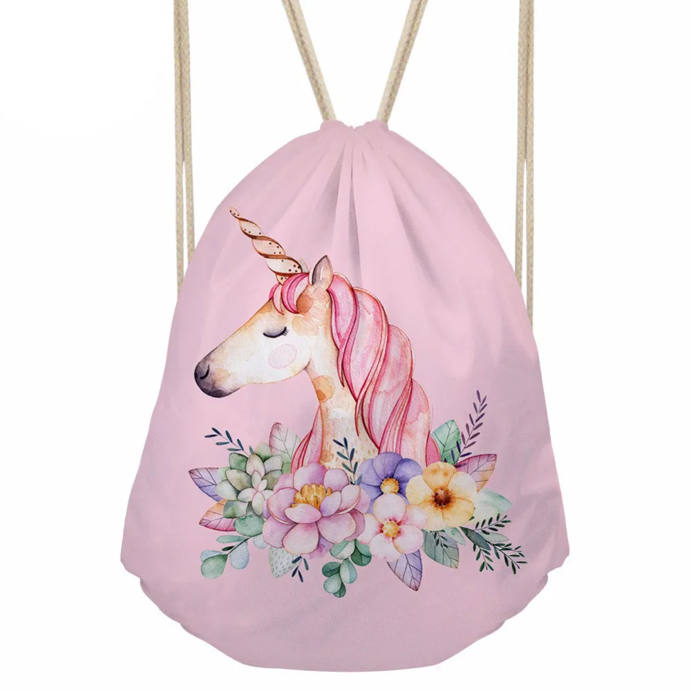 Cartoon Unicorn Printing Drawstring Bag Small Women's Backpack for Girls Cute Daypack Kids Satchel Softback Mochilas customized | Багаж и