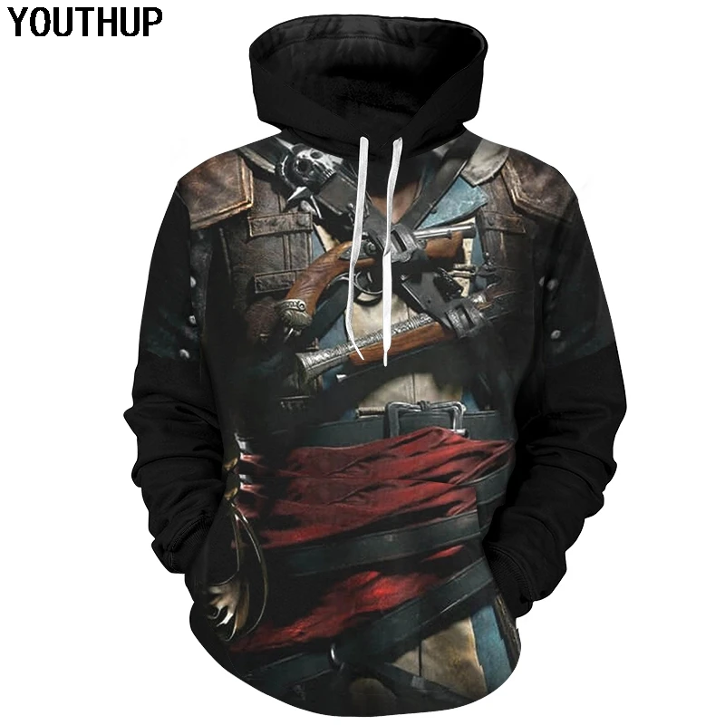 Толстовка YOUTHUP мужская с 3d принтом Броня убийцы крутая кофта капюшоном для