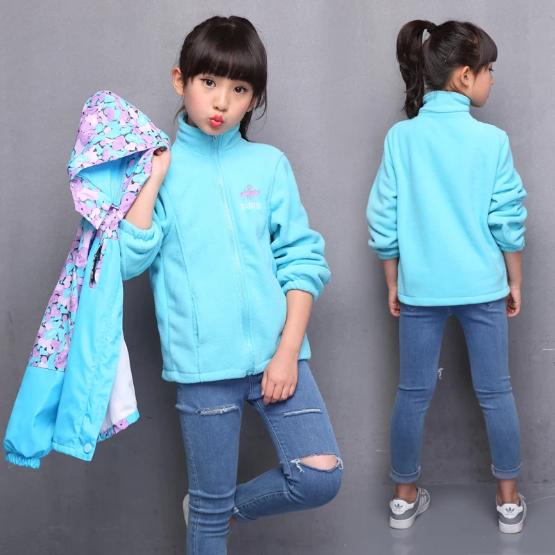 Outdoor winter jacket girls coat clothes detachable kids fashion windbreaker hooded outerwear for children spring/autumn | Детская