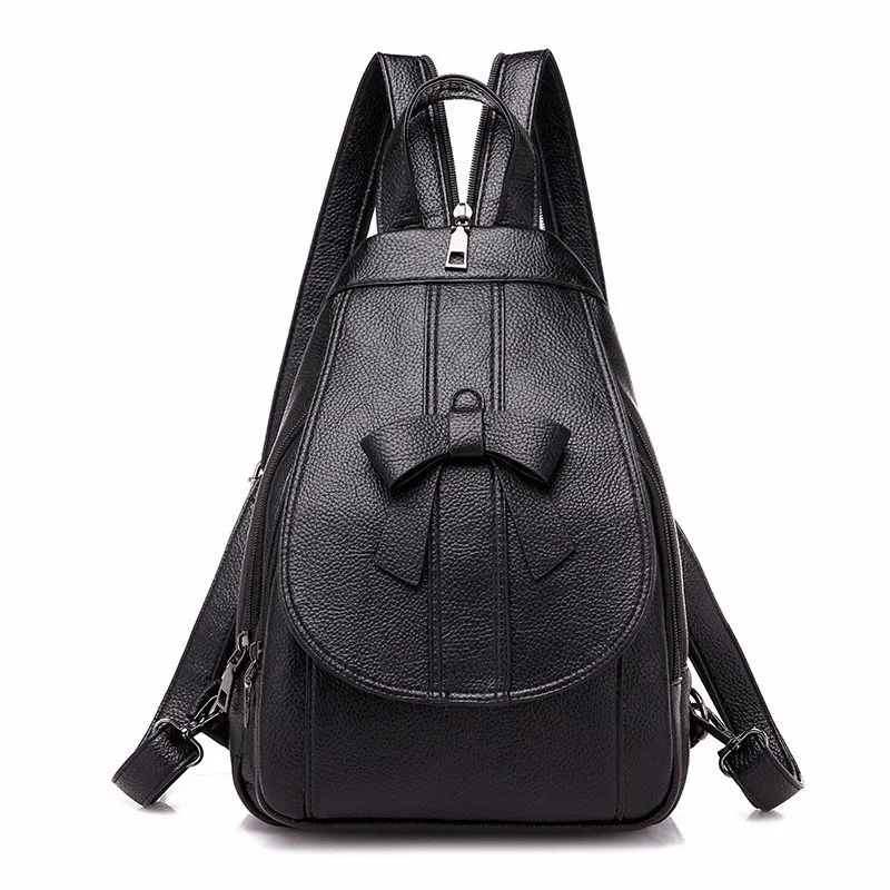Женские кожаные рюкзаки для девочек-подростков Mochilas школьная сумка высокого качества Женский рюкзак в консервативном стиле Одноцветный рюкзак для девочек - Цвет: black backpacks