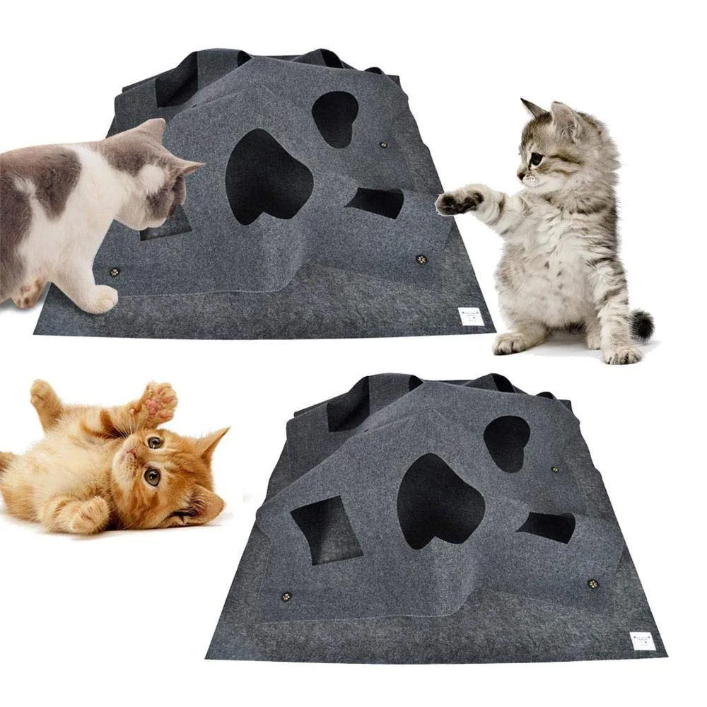 

100*100cm Pet Cat Toy Durable Holed Blanket Play Mat Hide And Seek Carpet with Holes Scratch-resistant Kitten Cat Hiding House