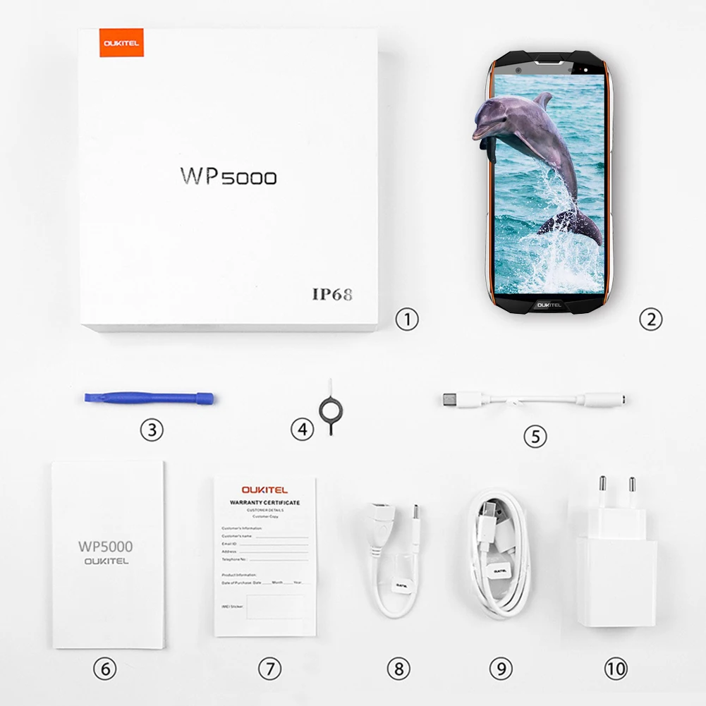 Oukitel Wp5000 Ip68 Seal 6 Gb 64 Gb 5200 Mah 5," 18: 9 дисплей Android 7,1 Helio P25 Восьмиядерный 4g печатает 9В/2 смартфон