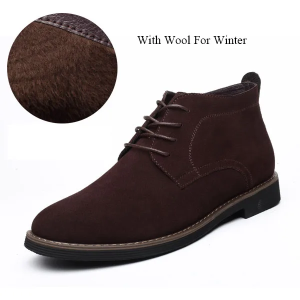 Brown Boots Add Wool Модные мужские ботильоны из натуральной кожи; коллекция года; мужские осенние ботинки на шнуровке; Уличная Повседневная мужская зимняя обувь; Botas Homme - Цвет: Brown Boots Add Wool