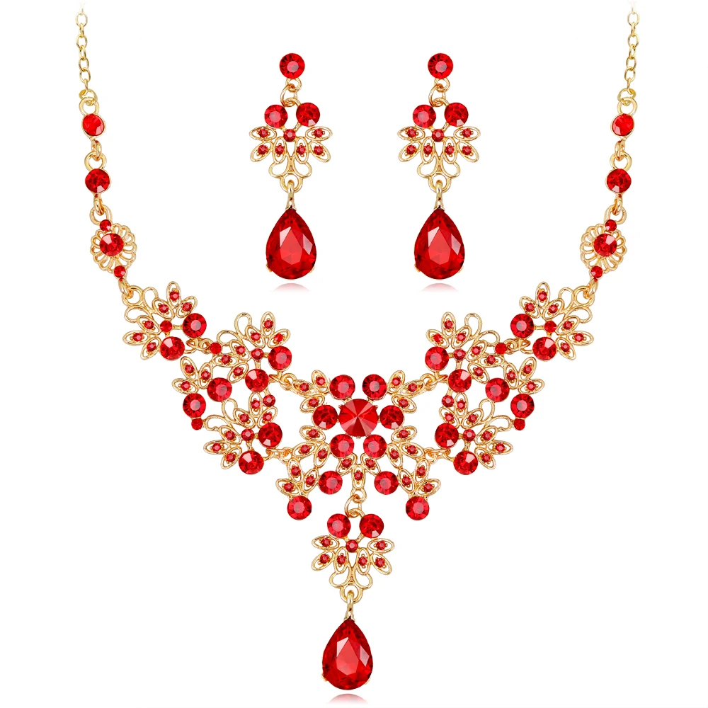 

FARLENA Hollow Out Leaves Necklace Earrings for Women Wedding Accessory Fashion Crystal Rhinestone Bridal Jewelry sets